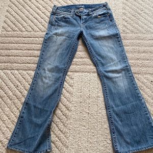 Silver Distressed Denim Bootcut Jeans, Size 27
